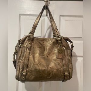 COACH SHOULDER BAG, "ALEXANDRA", STUDDED LEATHER, in "CHAMPAGNE GOLD"